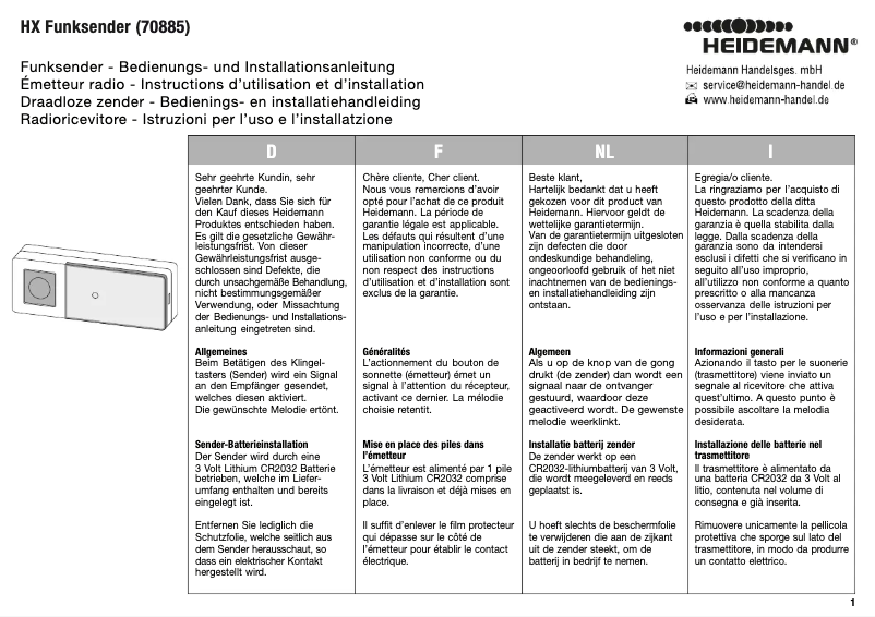 Page 1 de la notice Manuel utilisateur Heidemann 70885