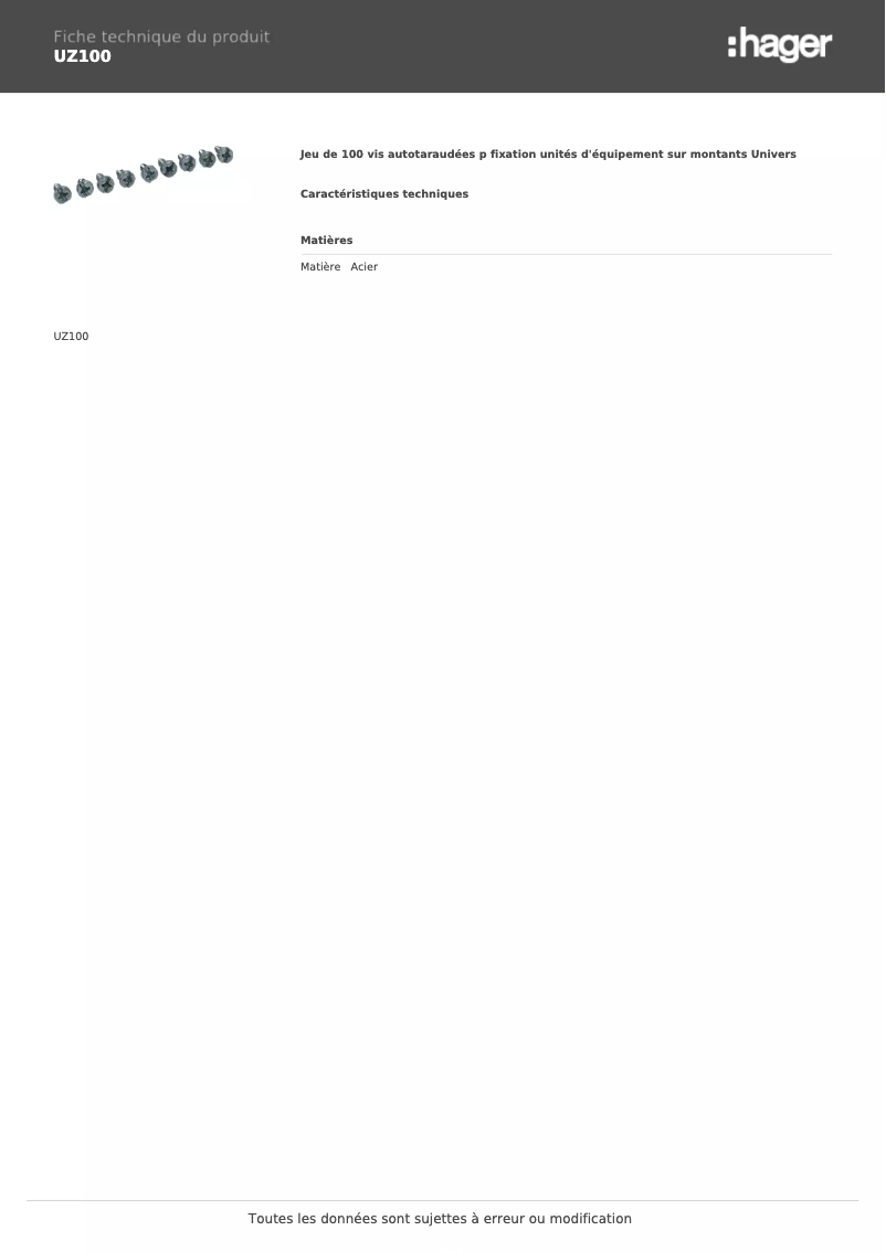 Page n°1 - Fiche technique Hager UZ100