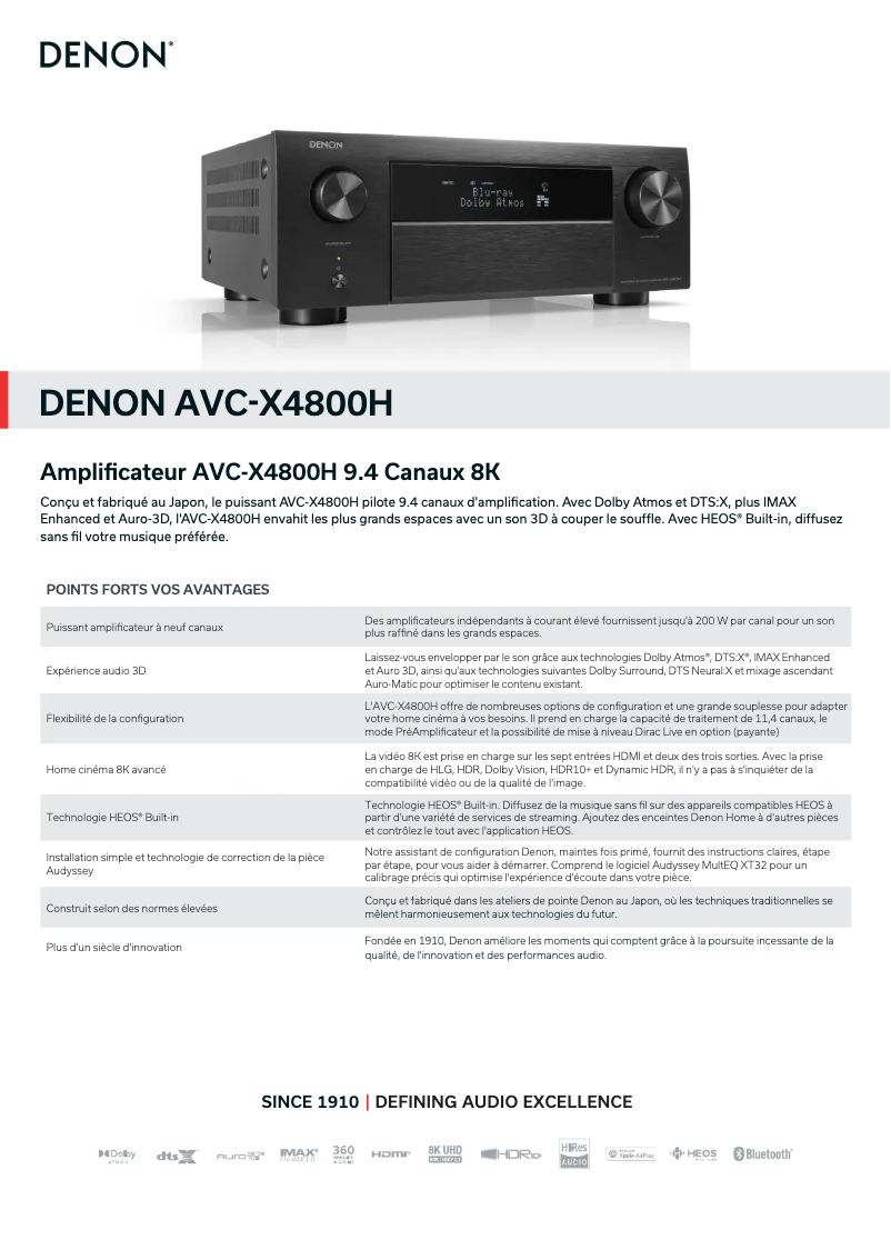 Page n°1 - Fiche technique Denon AVC-X4800H