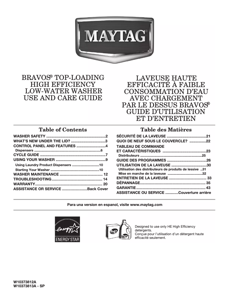 Page n°1 - Manuel utilisateur Maytag Bravos MVWB750WL