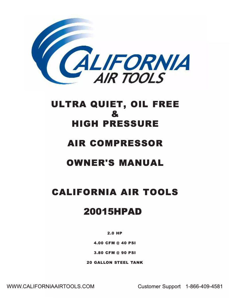 Page 1 de la notice Manuel utilisateur California Air Tools 20015HPAD
