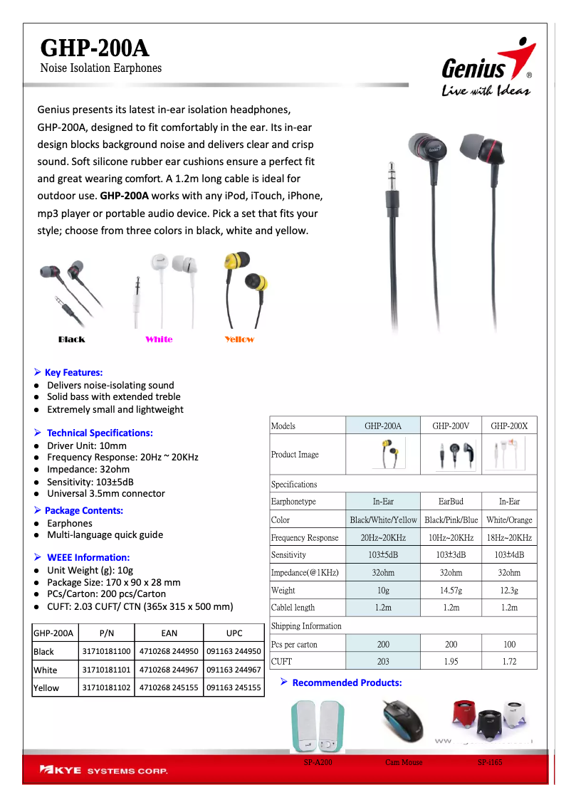 Page 1 de la notice Manuel utilisateur Genius GHP-200A