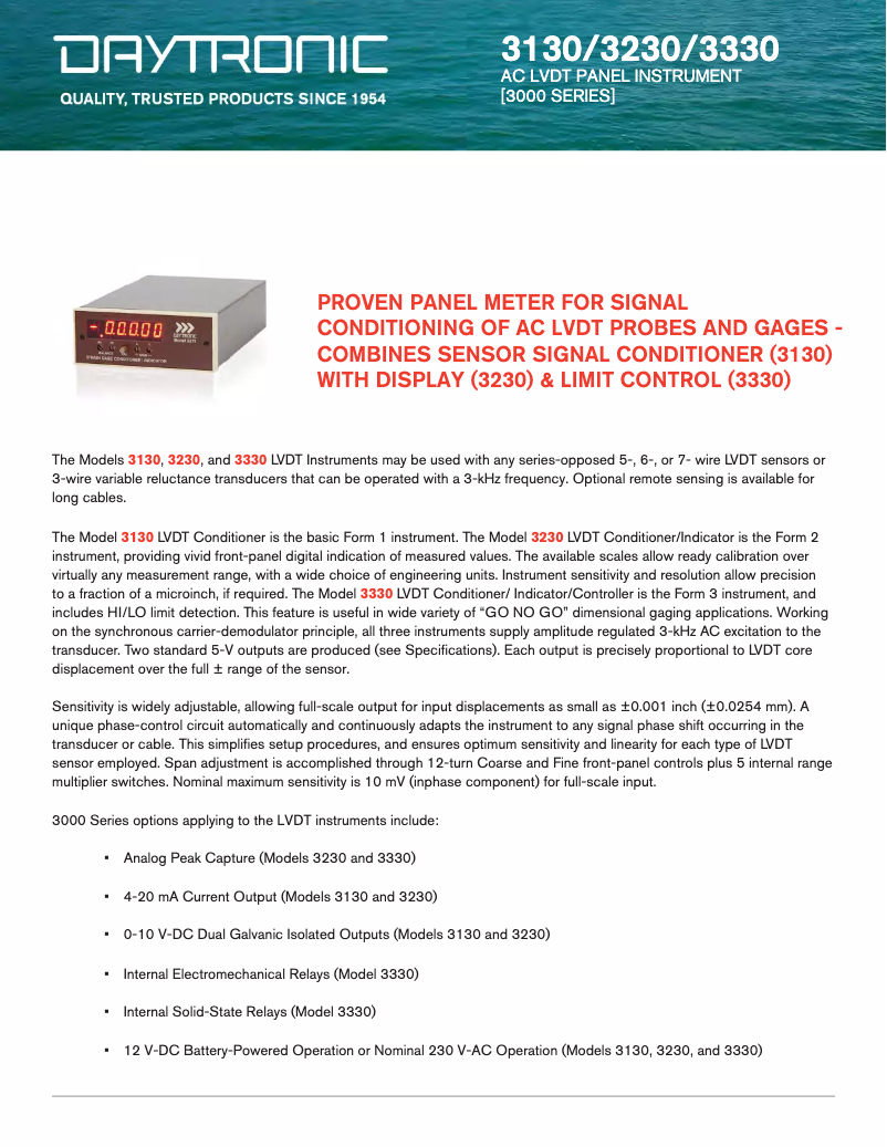 Page 1 de la notice Fiche technique Daytronic 3330FR