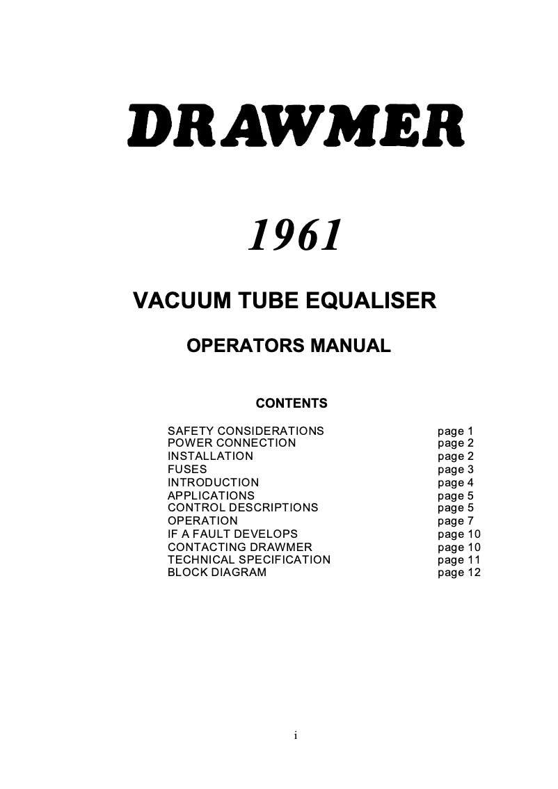Image de la première page du manuel de l'appareil 1961 Vacuum Tube Equalizer