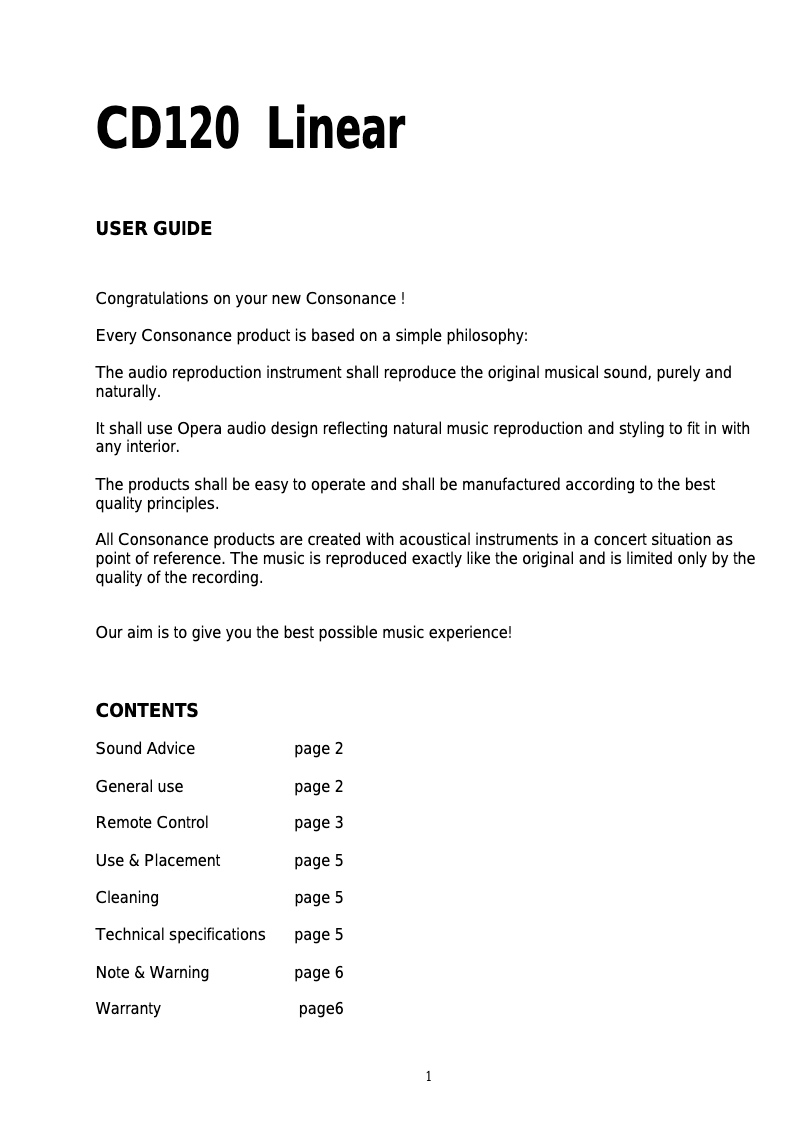 Image de la première page du manuel de l'appareil CD-120 Linear