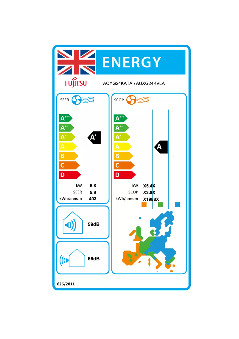 Página 1 del manual Etiqueta energética Fujitsu AUXG24KVLA