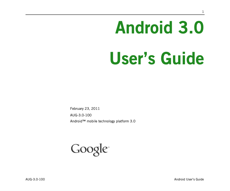 Page n°1 - Manuel utilisateur Google Android 3.0 Honeycomb