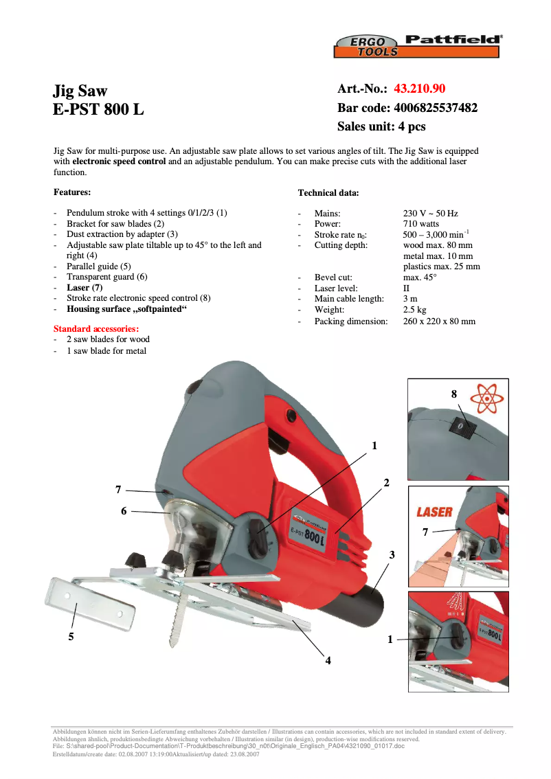 Image de la première page du manuel de l'appareil E-PST 800 L