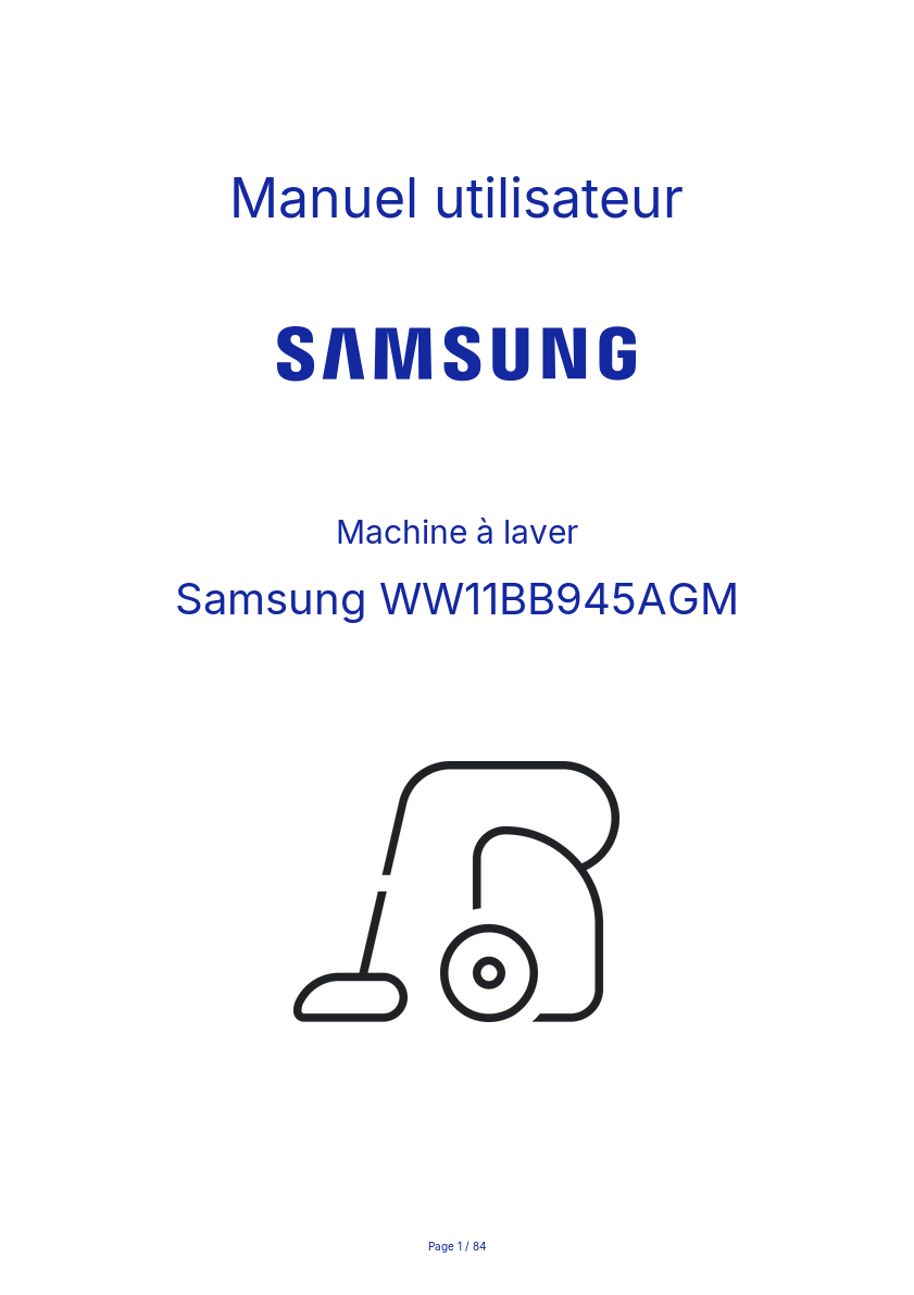 Page n°1 - Manuel utilisateur Samsung WW11BB945AGM