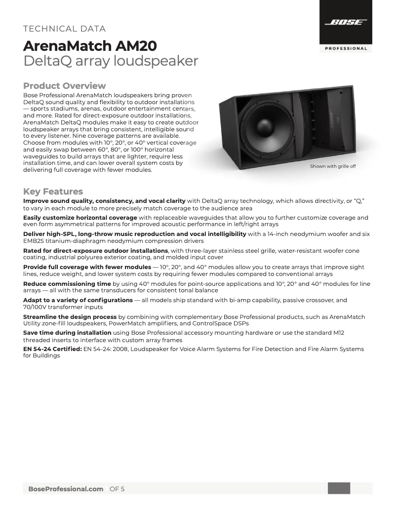 Page 1 de la notice Fiche technique Bose ArenaMatch AM20