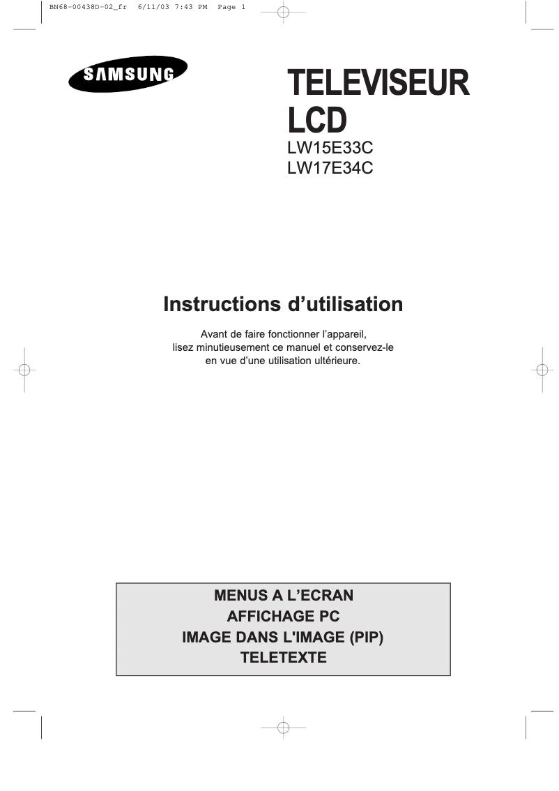 Page 1 de la notice Manuel utilisateur Samsung LW17E34C