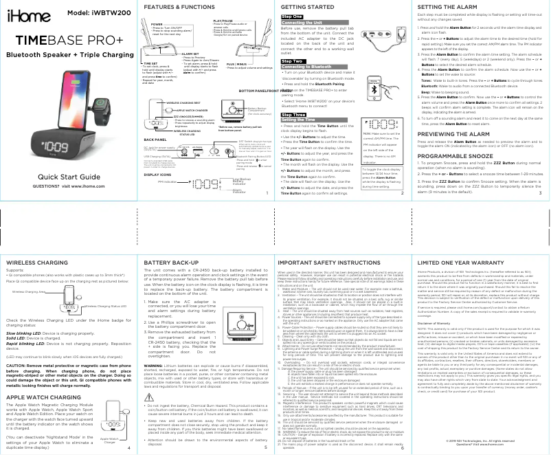 Página 1 del manual Guía de inicio rápido iHome Timebase Pro+ iWBTW200