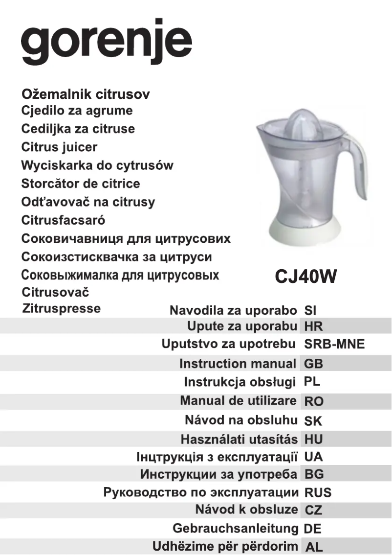 Page n°1 - Manuel utilisateur Gorenje CJ40W