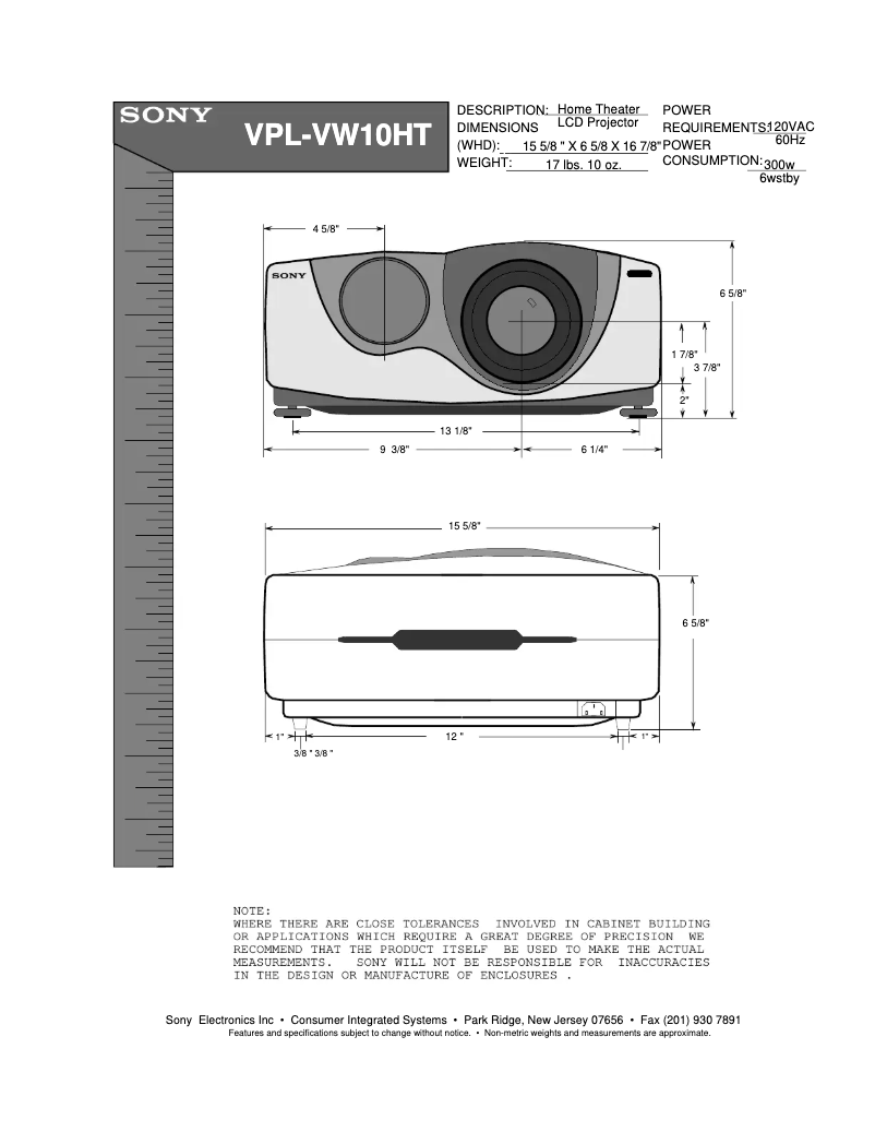 Page 1 de la notice Guide d'installation Sony VPL-VW10HT