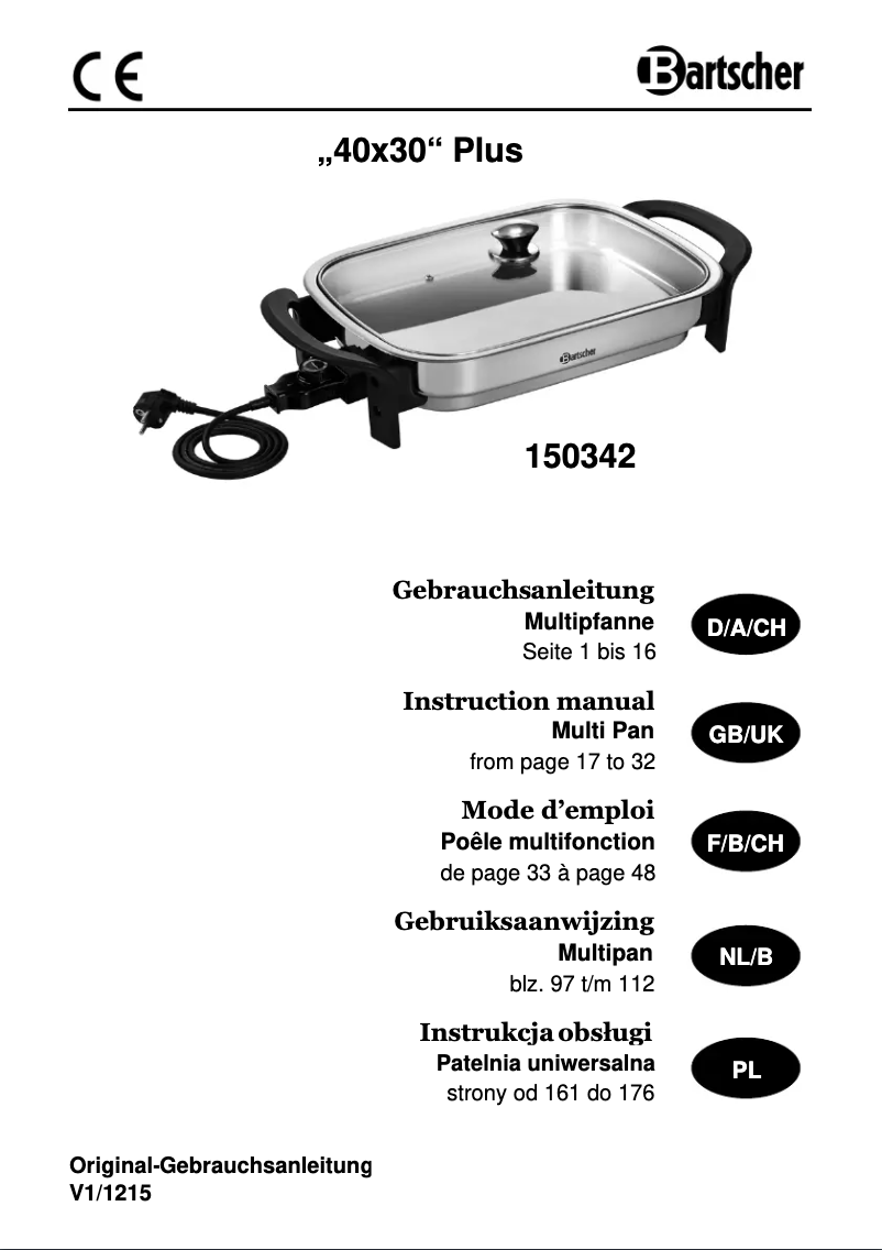 Page 1 de la notice Manuel utilisateur Bartscher 150342