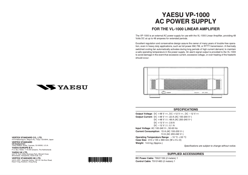 Page 1 de la notice Manuel utilisateur Yaesu VP-1000