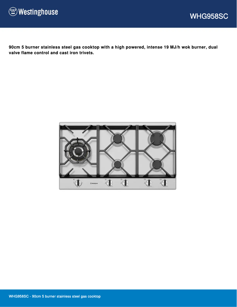 Page n°1 - Fiche technique Westinghouse WHG958SC