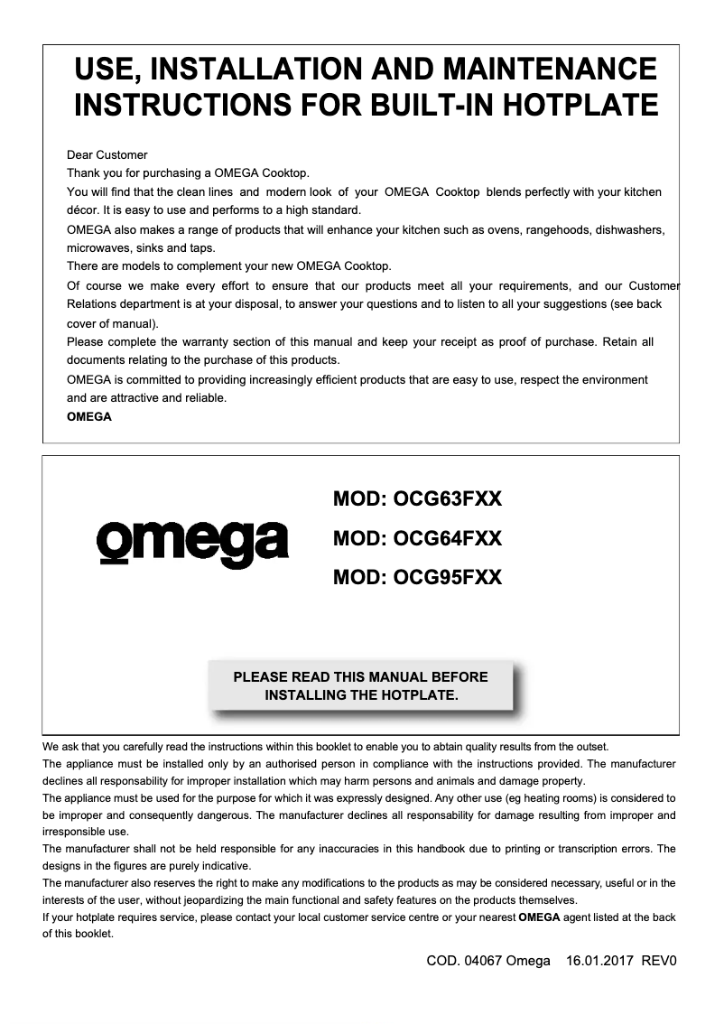 Image de la première page du manuel de l'appareil OCG95FFX