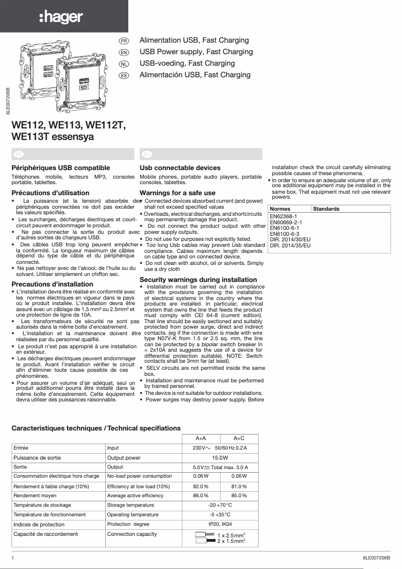 Page n°1 - Manuel utilisateur Hager WE112