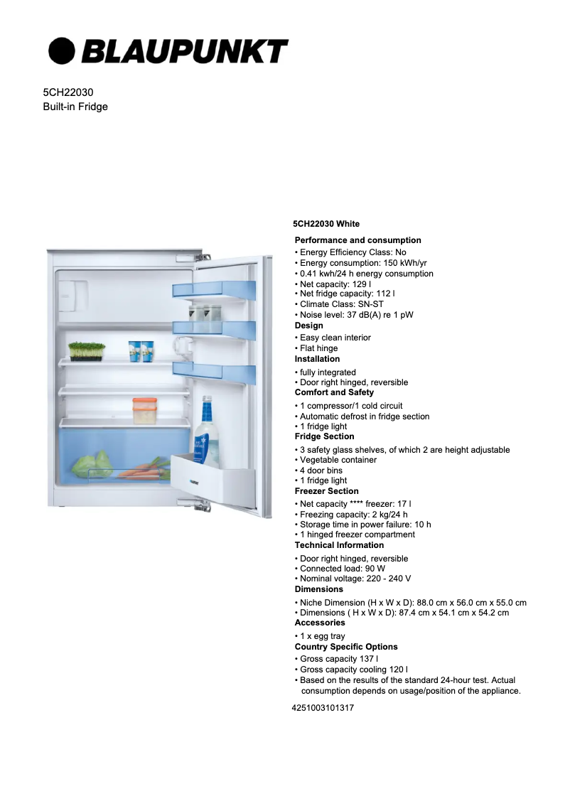 Página 1 del manual Ficha técnica Blaupunkt 5CH 22030