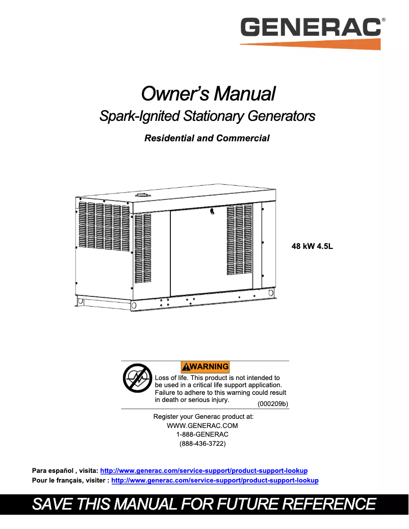 Page n°1 - Manuel utilisateur Generac RG04845GNAX