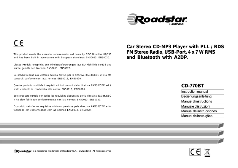 Page 1 de la notice Manuel utilisateur Roadstar CD-770BT