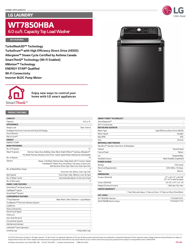 Image de la première page du manuel de l'appareil WT7850HBA