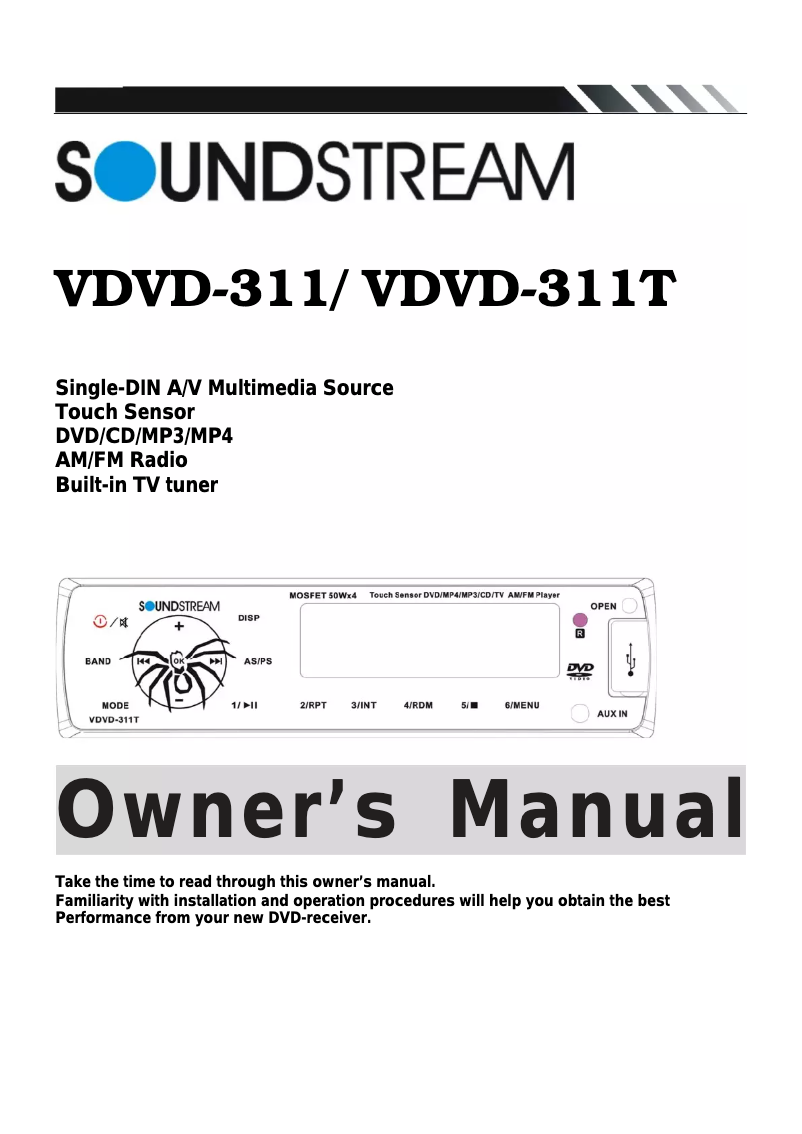 Page 1 de la notice Manuel utilisateur Soundstream VDVD-311