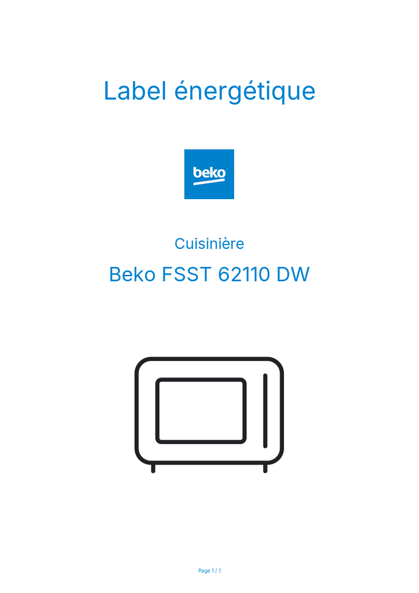 Page n°1 - Label énergétique Beko FSST 62110 DW