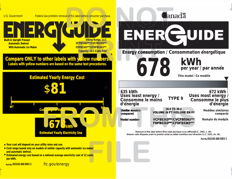 Page 1 of the manual Energy Label Viking FDFB5363R