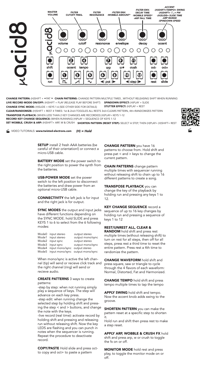 Page 1 de la notice Manuel utilisateur Twisted Electrons Acid8 MKIII