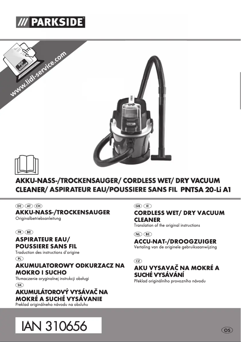 Página 1 del manual Manual de usuario Parkside PNTSA 20-Li A1