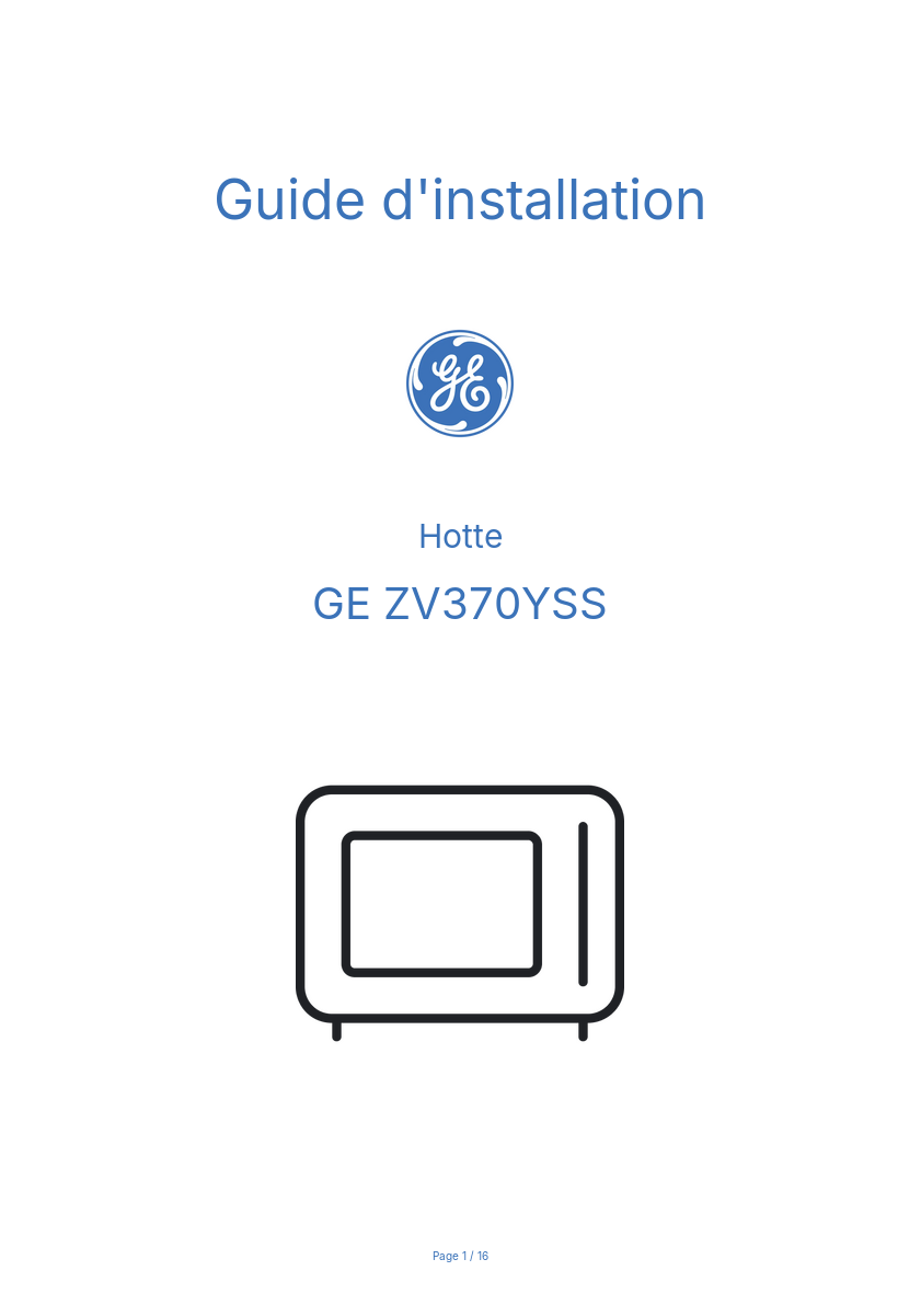 Page n°1 - Guide d'installation GE ZV370YSS