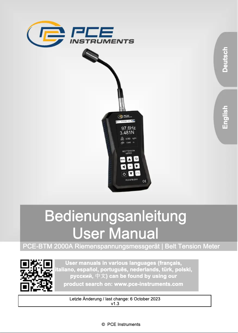 Image de la première page du manuel de l'appareil PCE-BTM 2000A