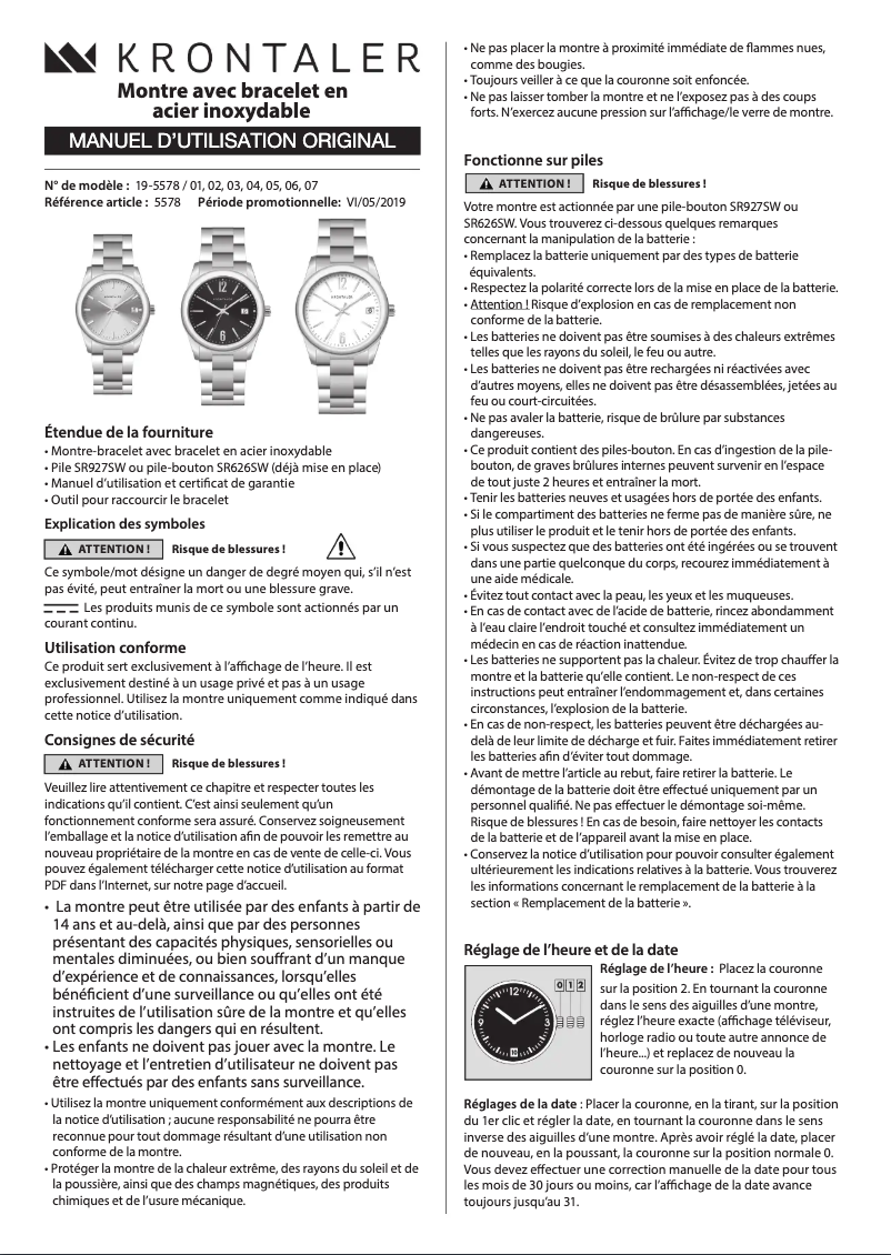 Page n°1 - Manuel utilisateur Krontaler 5578