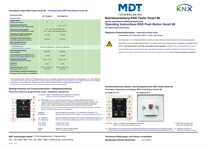 Page 1 de la notice Manuel utilisateur MDT BE-TAS86T.02