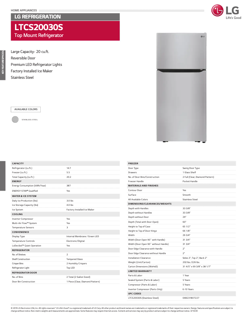 Image de la première page du manuel de l'appareil LTCS20030S