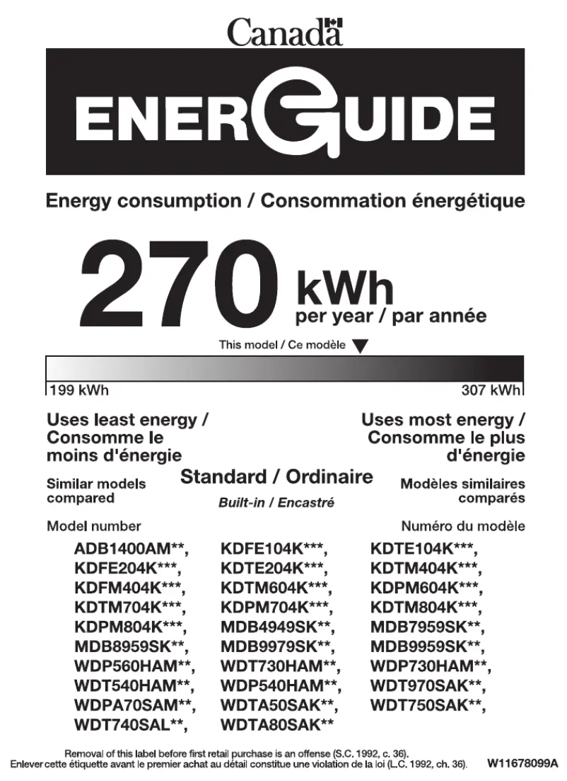 Page 1 de la notice Label énergétique Whirlpool WDP560HAMB