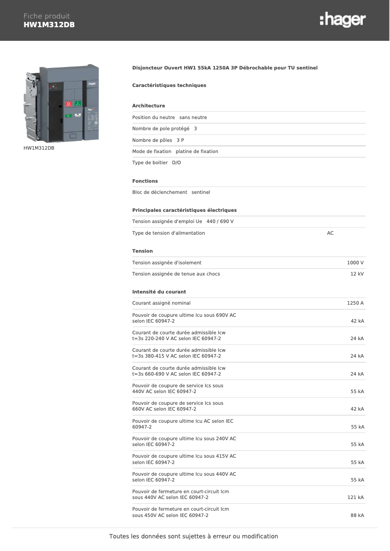 Image de la première page du manuel de l'appareil HW1M312DB