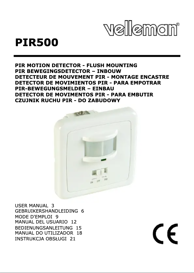 Image de la première page du manuel de l'appareil PIR500