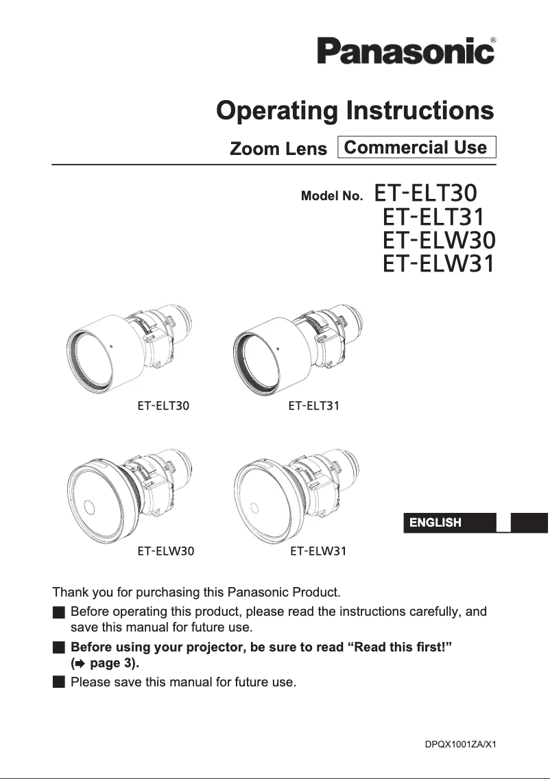 Page 1 de la notice Manuel utilisateur Panasonic ET-ELW30