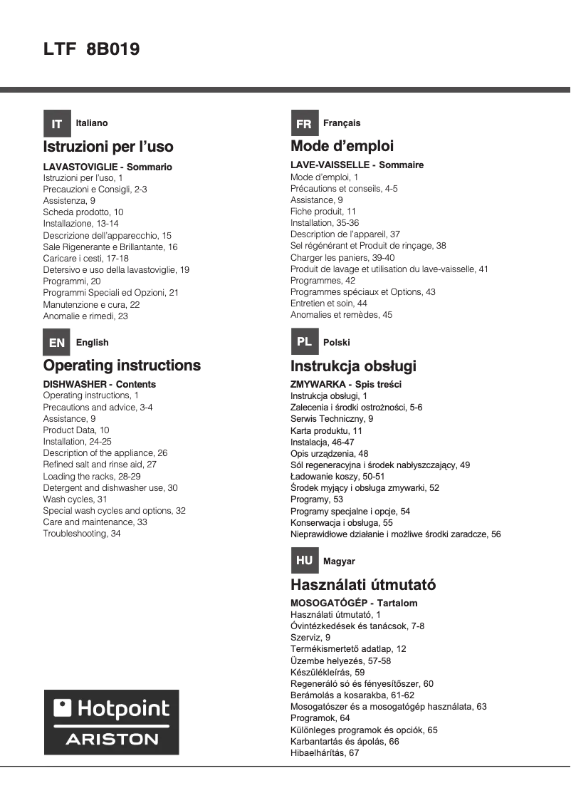 Page n°1 - Manuel utilisateur Hotpoint Ariston LTF 8B019 C