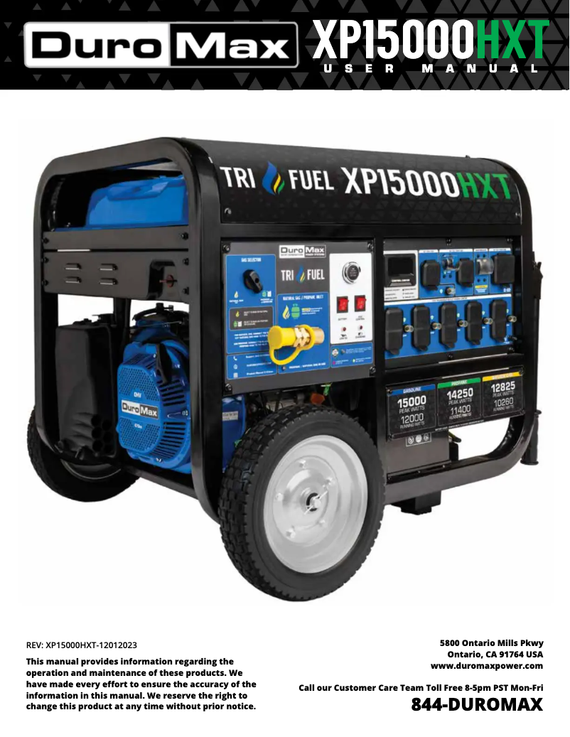Page n°1 - Manuel utilisateur DuroMax XP15000HXT