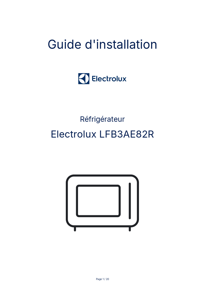 Page n°1 - Guide d'installation Electrolux LFB3AE82R
