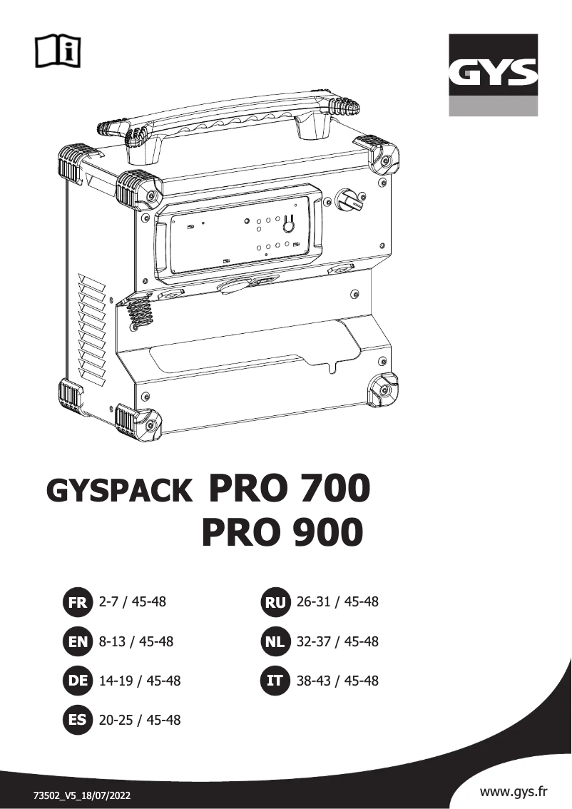 Page 1 de la notice Manuel utilisateur GYS Gyspack PRO 900