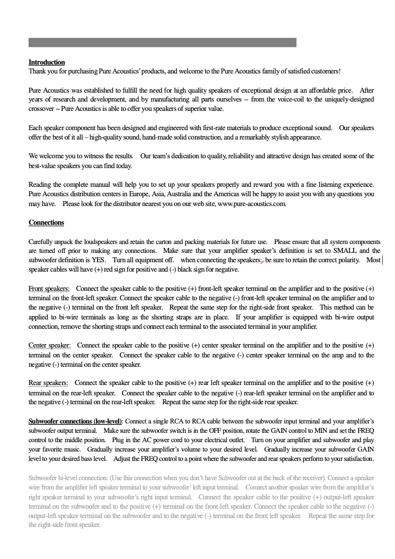Page n°1 - Manuel utilisateur Pure Acoustics Lord