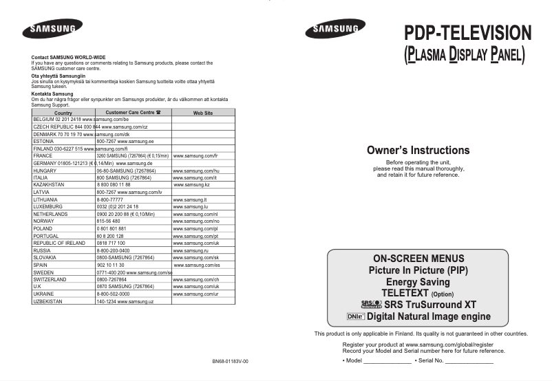 Page 1 de la notice Manuel utilisateur Samsung PS-42C96HC