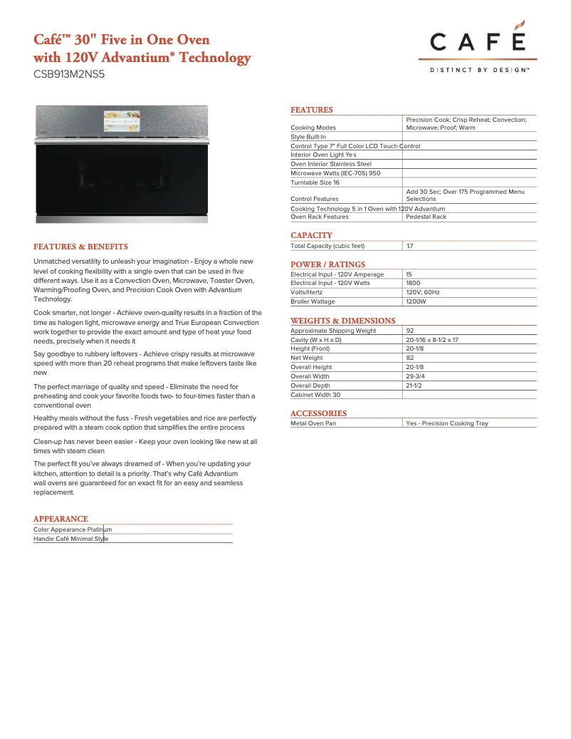 Page 1 de la notice Fiche technique GE CSB913M2NS5