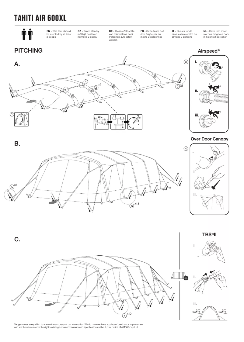 Page 1 de la notice Manuel utilisateur Vango Tahiti Air 600XL