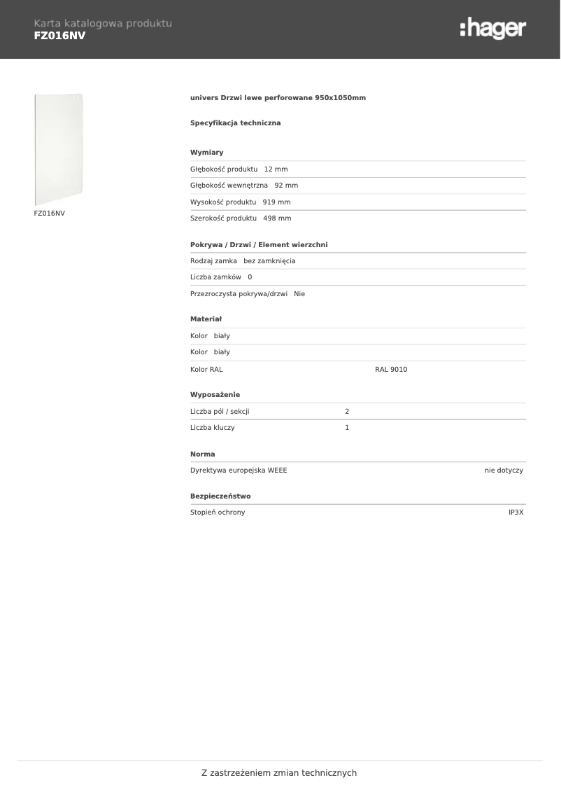 Image de la première page du manuel de l'appareil FZ016NV